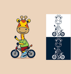 Cute Giraffe Cartoon Riding A Bike