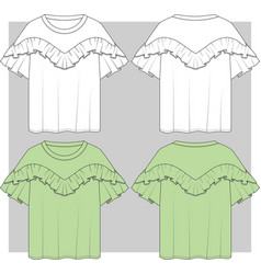 Girls Fashion Top With Frills Flat Sketch