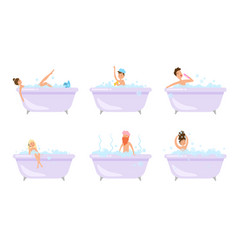 Happy Men And Women Taking Bath And Relaxing