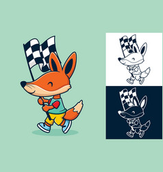 Cute Fox Cartoon Carrying Checkered Flag