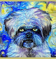 Starry Night Grumpy Terrier Dog Portrait