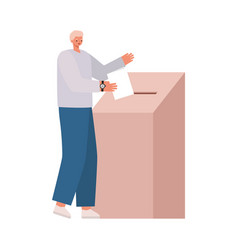 Man Voting With Blonde Hair And A Gray Coat