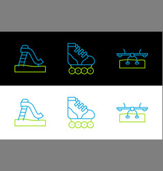 Set Line Seesaw Kid Slide And Roller Skate Icon