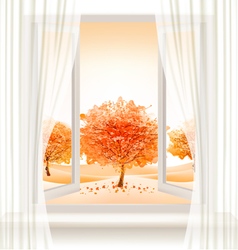 Autumn Background With An Open Window And Colorful