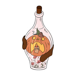 Pumpkin With Candles Inside A Bottle Of Flowers