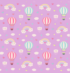 Seamless Pattern With Hot Air Balloon Kawaii