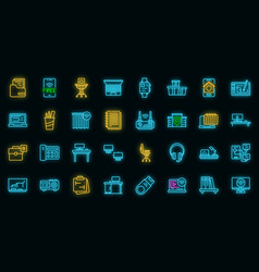 Smart Office Space Icons Set Neon