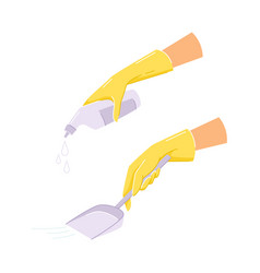 Hand In Yellow Glove Cleaning With Dustpan