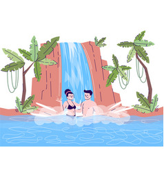 Couple Swimming In Waterfall Flat Doodle