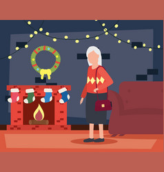 Grandmother In Livingroom With Christmas