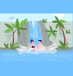 Couple Swimming In Waterfall Flat Doodle