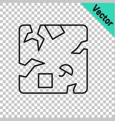 Black Line Broken Cardboard Box Icon Isolated On