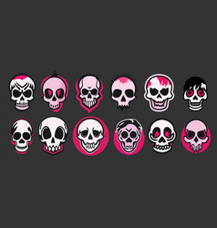 Pink Emo Skull Set Icon For T-shirt Print