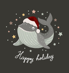 Christmas Card With Baby Shark In Santa Hat