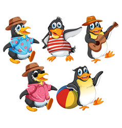 Penguin Cartoon Characters In Summer Theme