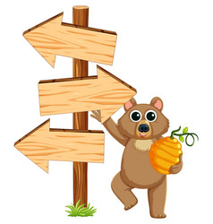 Bear Holding Honey By Direction Arrow Sign