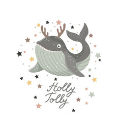 Christmas Card With Baby Shark In Deer Antlers