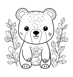 Cute Bear Animal With Flowers And Leafs