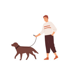 Guy Walking With Cute Dog On Leash Flat