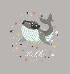 Hello Card With Baby Shark In Sunglasses On Gray