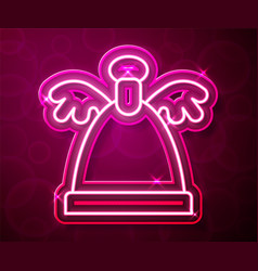 Glowing Neon Line Angel Icon Isolated On Red