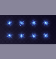 Lens Flares With Sparkles Blue Starbursts Set