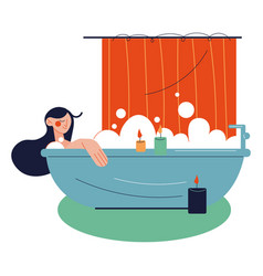 Young Happy Woman Taking Bath With Candles