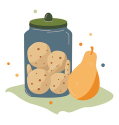 Hand Drawn Cookie Jar And Pear