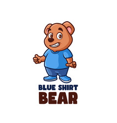 Blue Shirt Bear Cartoon Mascot Logo Design