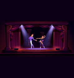 Ballet Dancers Couple Dance On Theater Stage