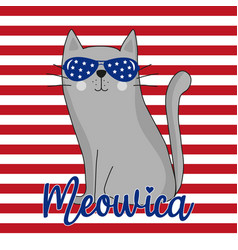 Meowica - Funny Cartoon Cat Independence Day