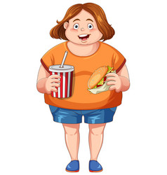 Overweight Woman Holding Fast Food Cartoon