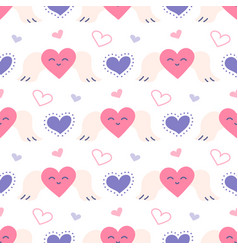 Heart With Angel Wings Seamless Pattern