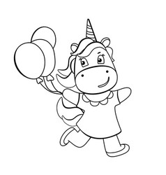 Funny Unicorn With Balloons Coloring Book Cute