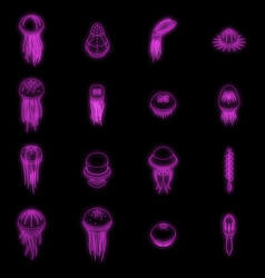 Jellyfish Icons Set Neon