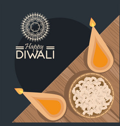 Happy Diwali Celebration With Two Candles And Food