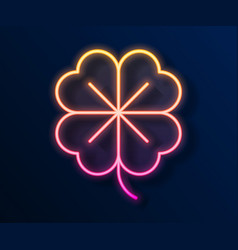 Glowing Neon Line Four Leaf Clover Icon Isolated