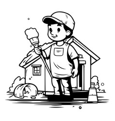 A Boy Cleaning The House Cartoon