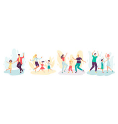 Happy Cartoon Dancing Family Set On Isolated