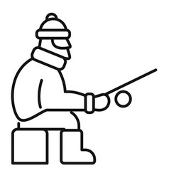 Man Ice Fishing Icon Outline Season Eskimo