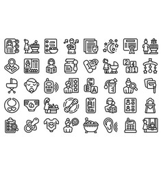 Babysitting Service Icons Set Outline