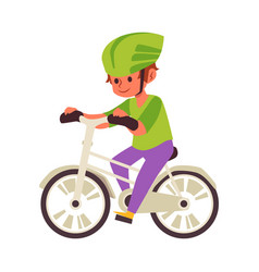 Child Boy Wearing Helmet And Riding Bicycle Flat