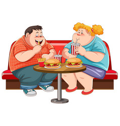 Fat Couple Eating Fast Food At The Restaurant