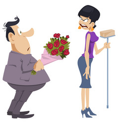 Angry Woman Is Shouting At Man With Bouquet Funny