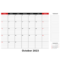 October 2023 Monthly Desk Pad Calendar Week