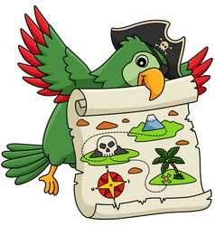 Pirate Parrot With A Treasure Map Cartoon Clipart