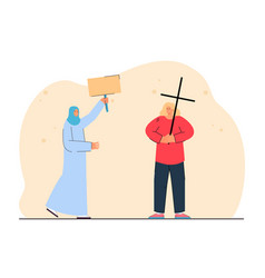 Christian Woman Holding Cross And Muslim