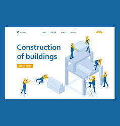 Isometric Team Of Builders Create A Building