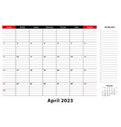 April 2023 Monthly Desk Pad Calendar Week Starts