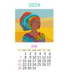 Calendar 2024 July Template Portrait Of Beautiful